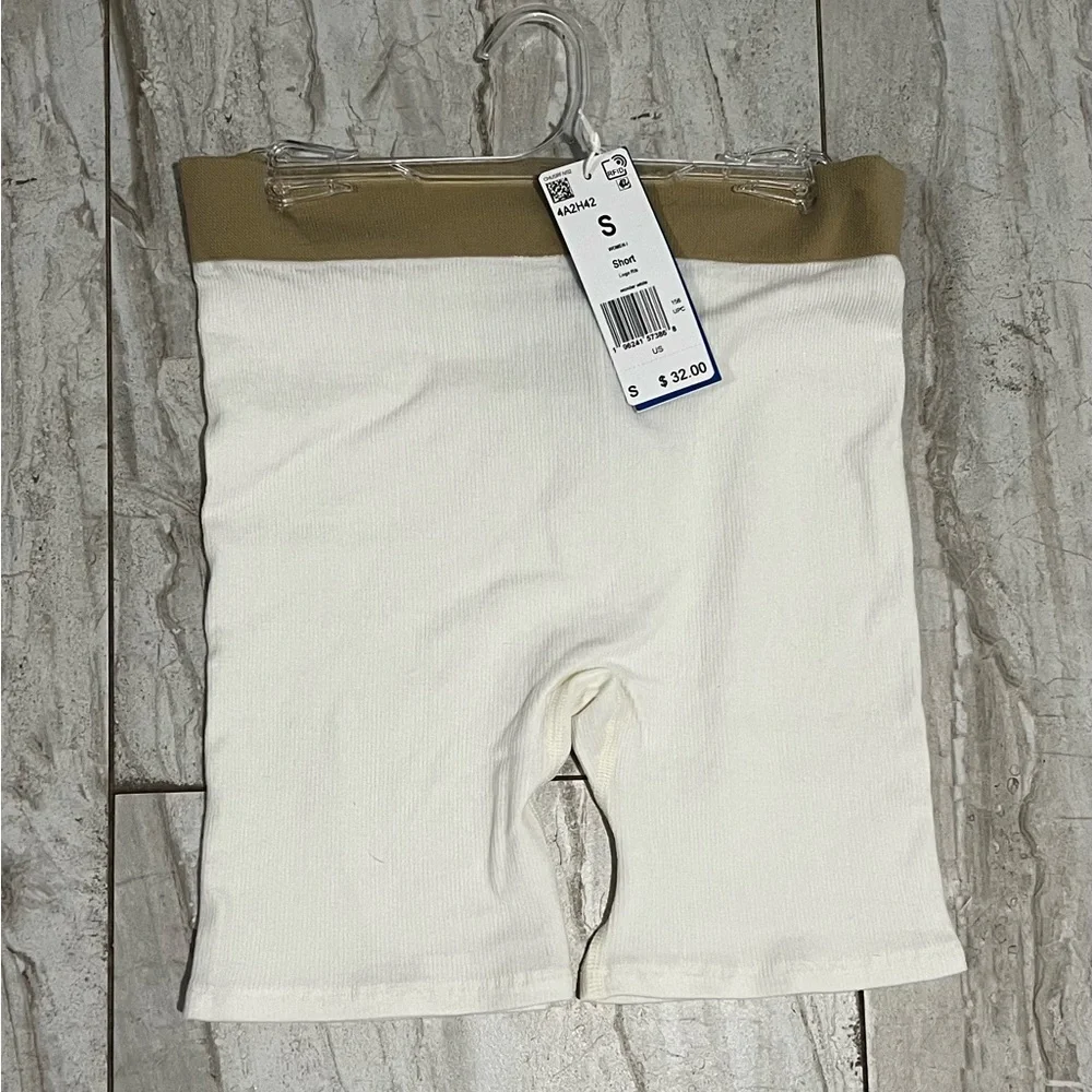 Adidas Women’s Ribbed White and Tan Shorts